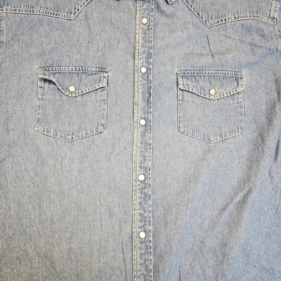 Vintage Wrangler Mens Long Sleeve Denim Western Shirt Light Wash Size L - Picture 4 of 7